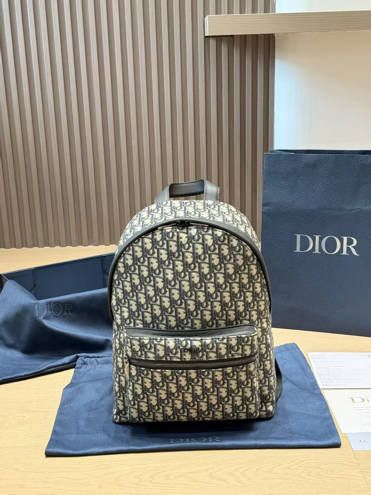 Dior Backpacks Oblique canvas flap backpack with front pocket — D-ior Rider Brown 38*30 CM