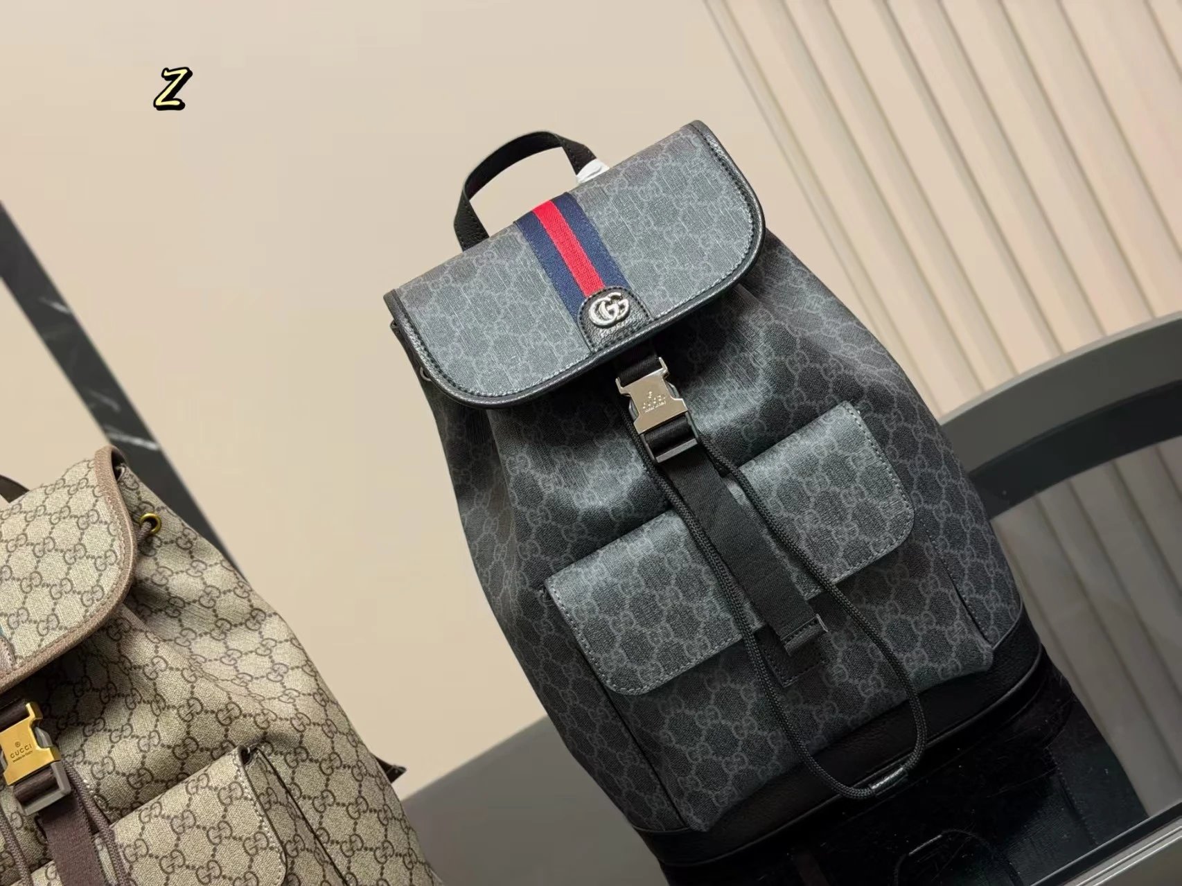Dior Backpacks Oblique canvas flap backpack with front pocket — G-ucci Black 39*28 CM