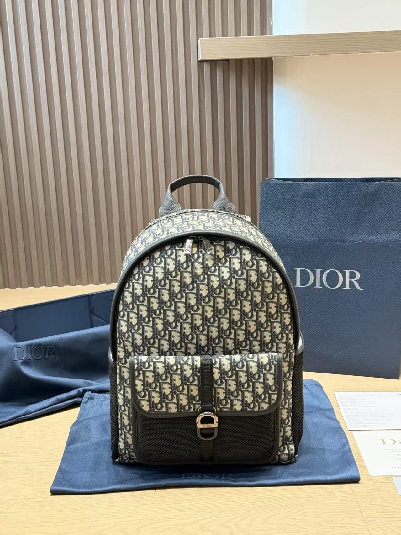 Dior Backpacks Oblique canvas flap backpack with front pocket — D-ior Oblique Brown 38*20 CM
