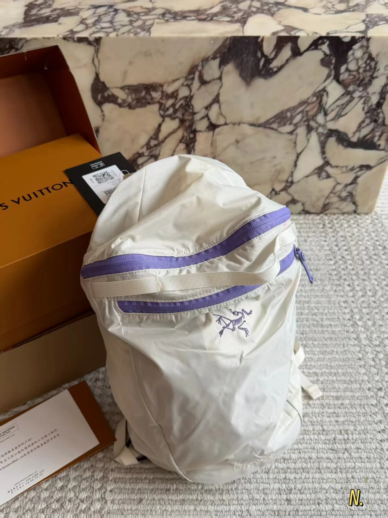 Dior Backpacks Oblique canvas flap backpack with front pocket — A-rc'teryx Heliad White-purple(15 L)