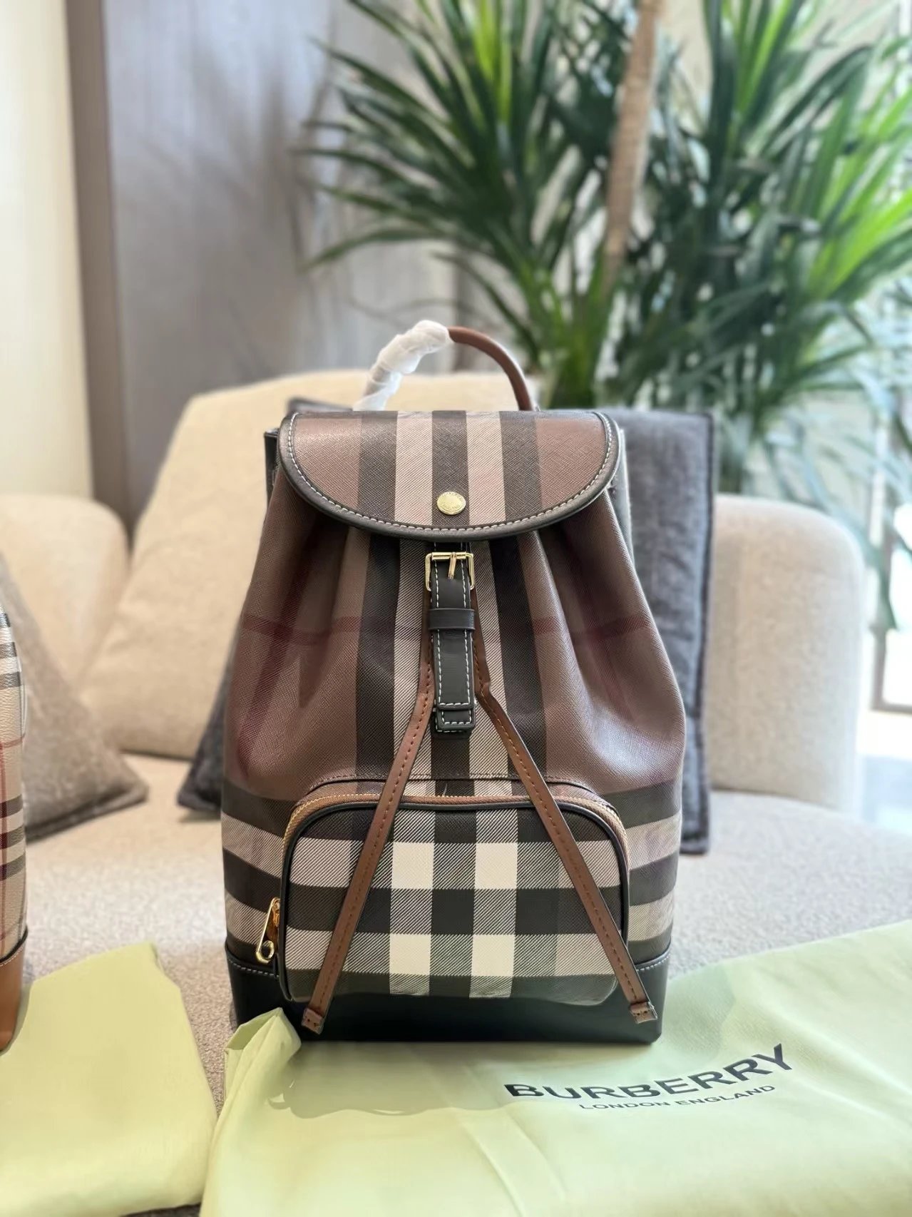 Dior Backpacks Oblique canvas flap backpack with front pocket — B-urberry brown 35*27 CM