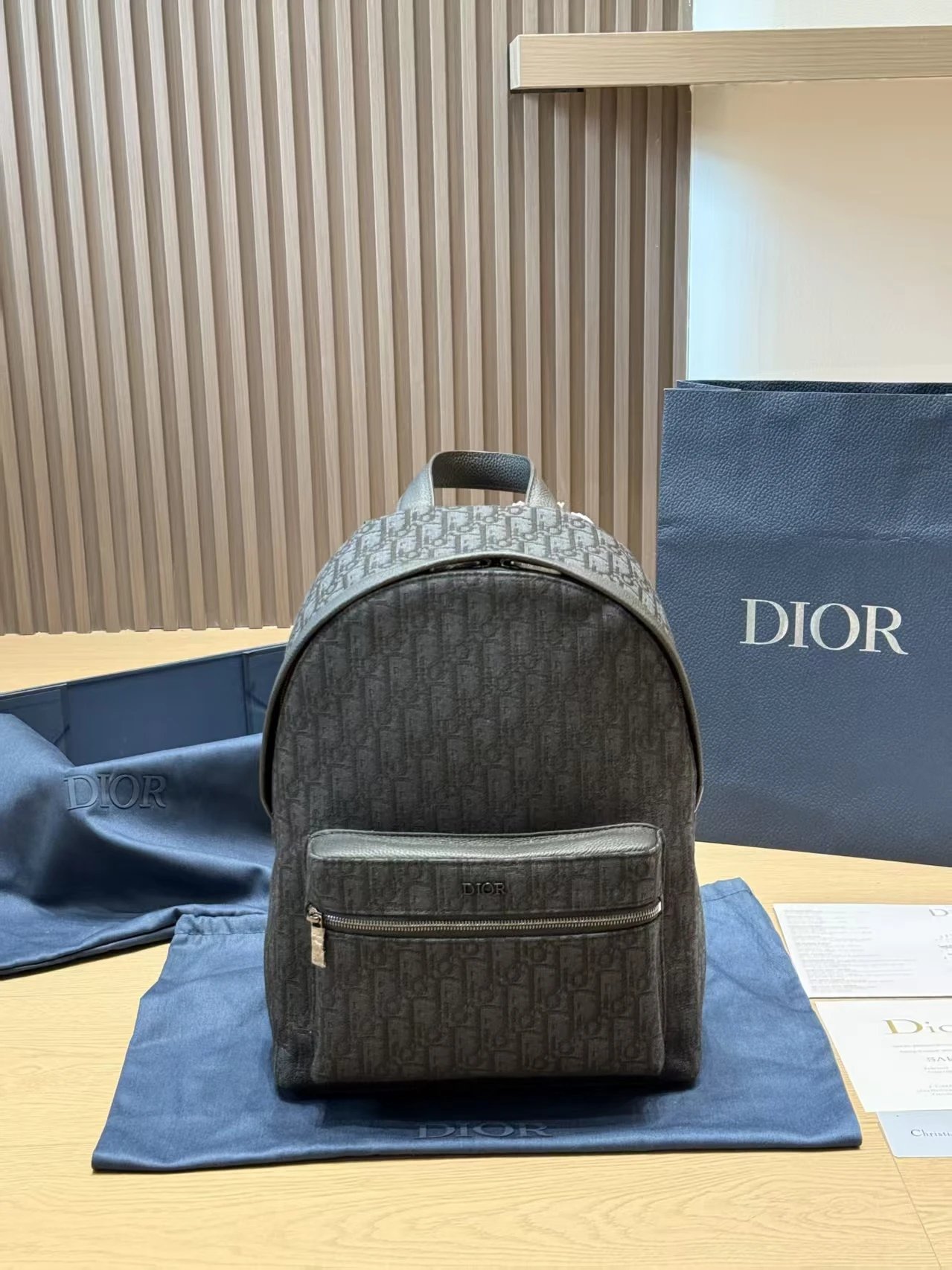 Dior Backpacks Oblique canvas flap backpack with front pocket — D-ior Rider Black 38*30 CM