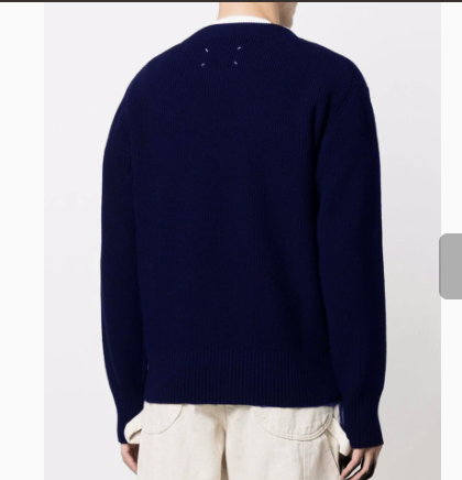 Maison Margiela Four-Corner Knitted Crewneck Sweater Navy
