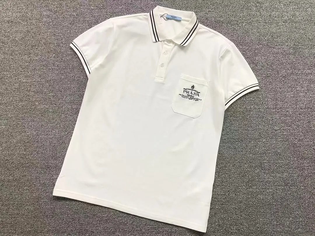 Prada Shirts Short-Sleeve Polo Shirt with Chest Pocket and Contrast-Stripe Collar image 2