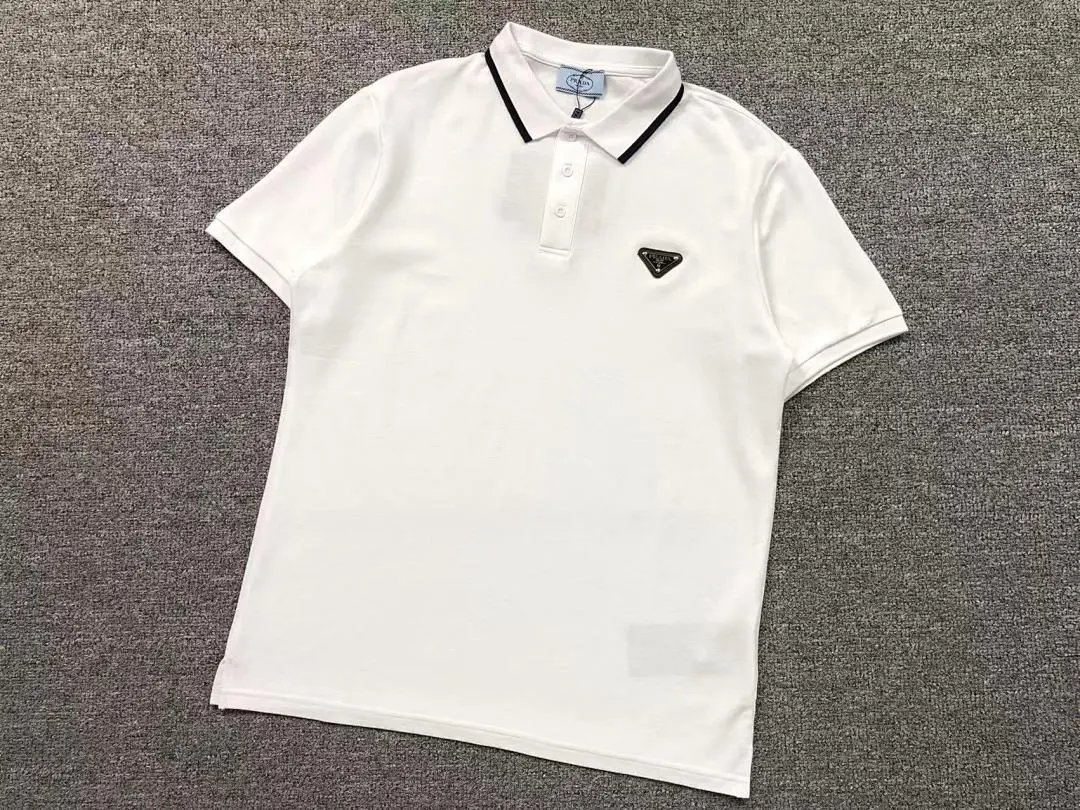 Prada Shirts Short-sleeve polo shirt with contrast-trim collar and triangle logo plaque image 4