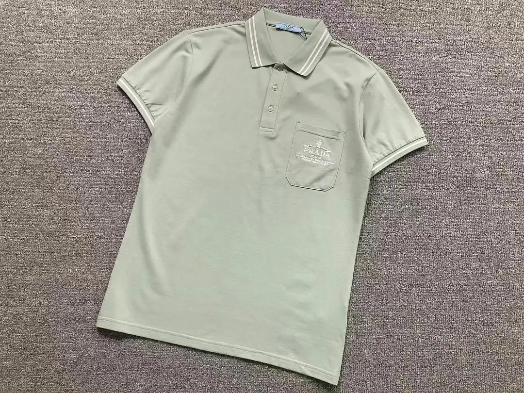 Prada Shirts Short-Sleeve Polo Shirt with Chest Pocket and Contrast-Stripe Collar image 3