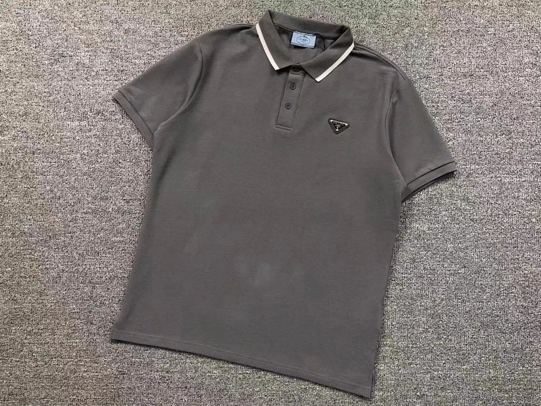 Prada Shirts Short-sleeve polo shirt with contrast-trim collar and triangle logo plaque image 2