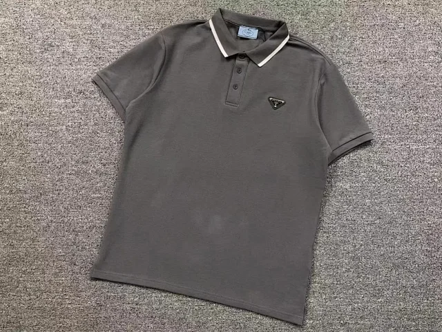 Prada Shirts Short-sleeve polo shirt with contrast-trim collar and triangle logo plaque product detail image 2