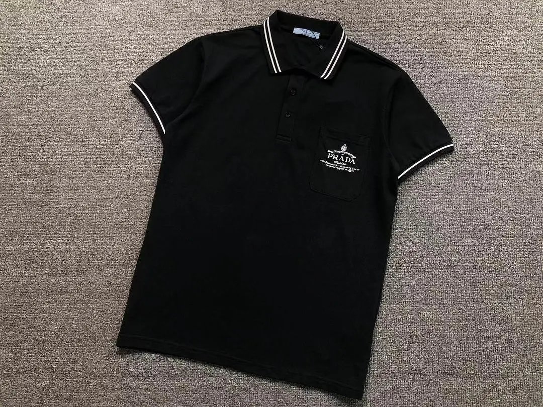 Prada Shirts Short-Sleeve Polo Shirt with Chest Pocket and Contrast-Stripe Collar image 4