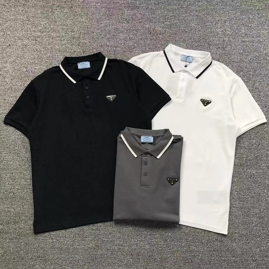 Prada Shirts Short-sleeve polo shirt with contrast-trim collar and triangle logo plaque image 1