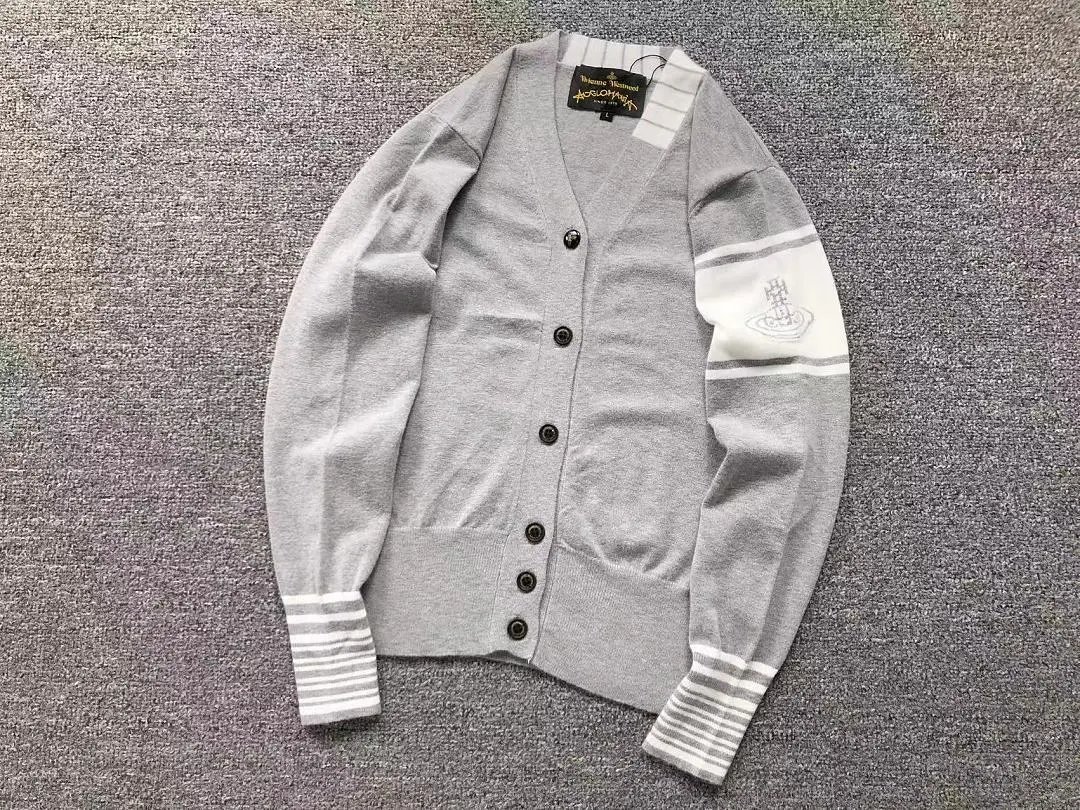 Vivienne Westwood Knitwear V-neck button-front cardigan with Orb sleeve motif and striped cuffs image 4