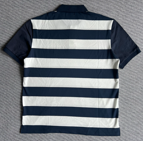 YL blue and white striped logo short sleeved shirt