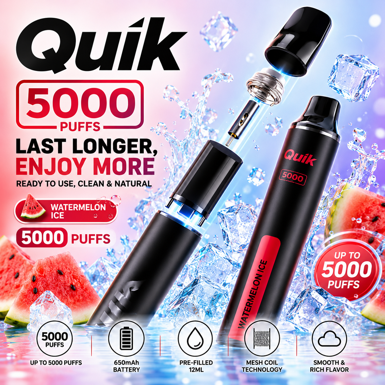 Quik Dragon Well Tea Watermelon Disposable Vape - 4