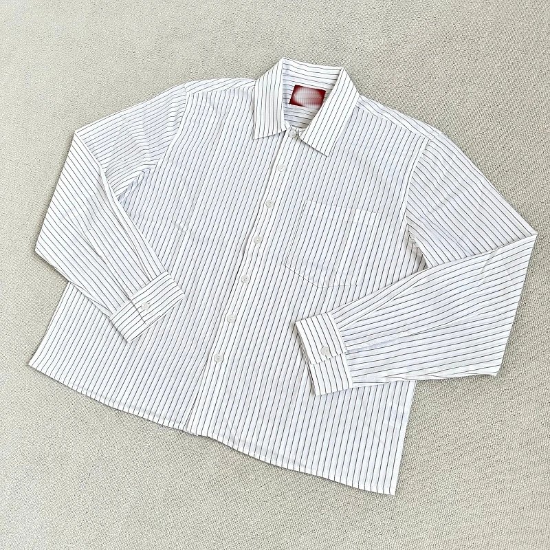 Striped Cotton Long Sleeve Button Up Shirt White Classic