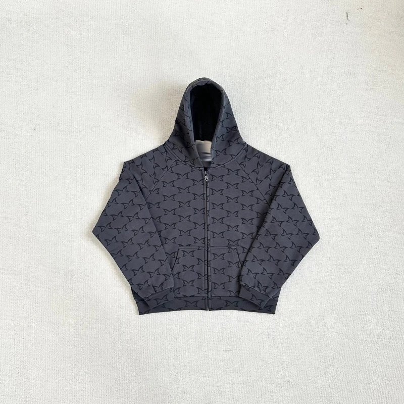 Graphical Print Dark Gray Full Zip Hoodie
