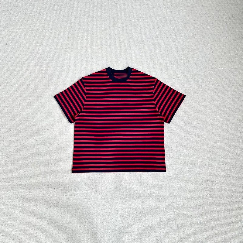 Striped Red And Navy Blue Crew Neck Short Sleeve T-Shirt