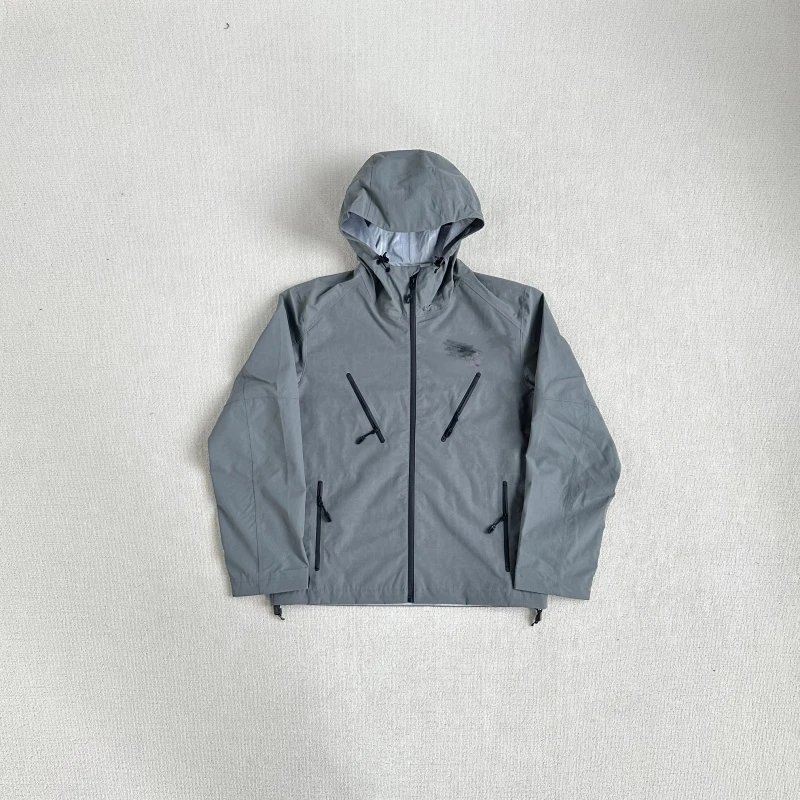 Grey Hooded Waterproof Windbreaker Jacket