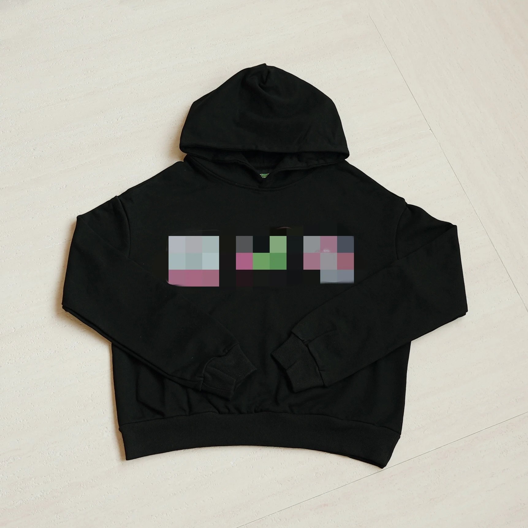 Black Oversized Hooded Sweatshirt With Pixelated Graphic Print