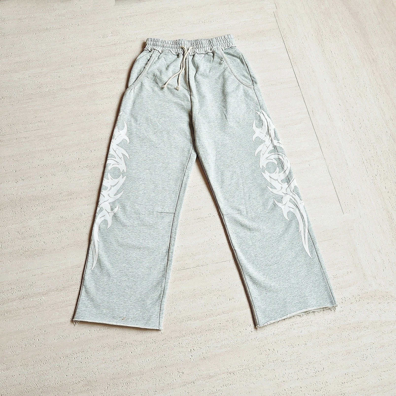 Grey Sweatpants with White Tribal Print Loose Fit Joggers