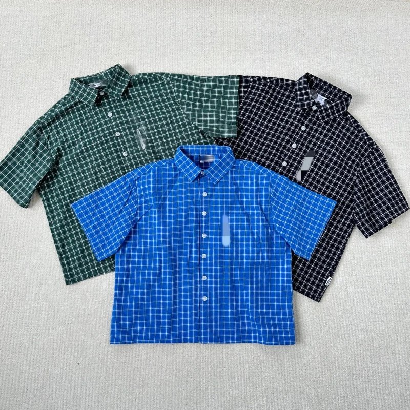 Cotton Short Sleeve Checkered Shirt Blue Casual
