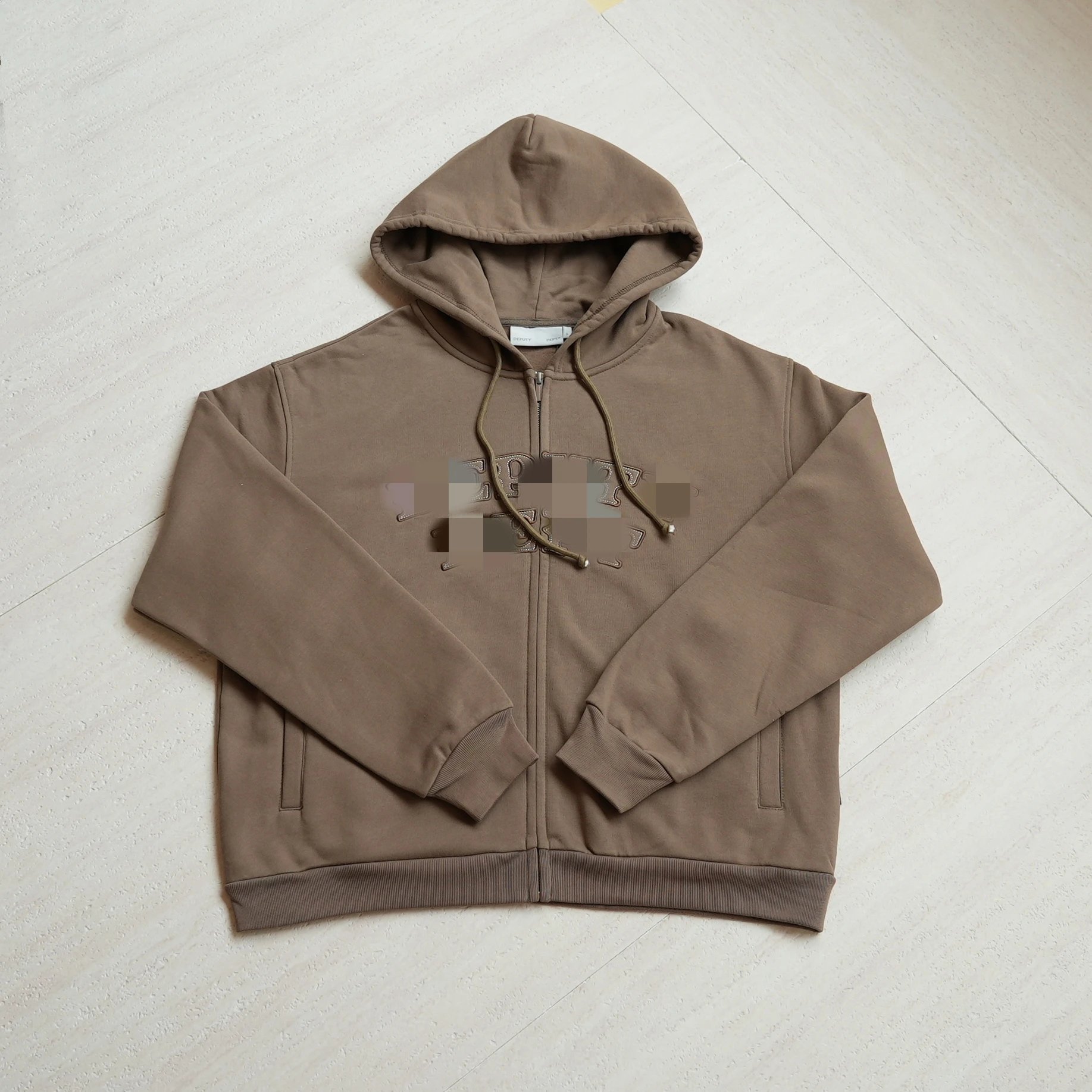 Denny Zip-Up Taupe Embroidered Hoodie