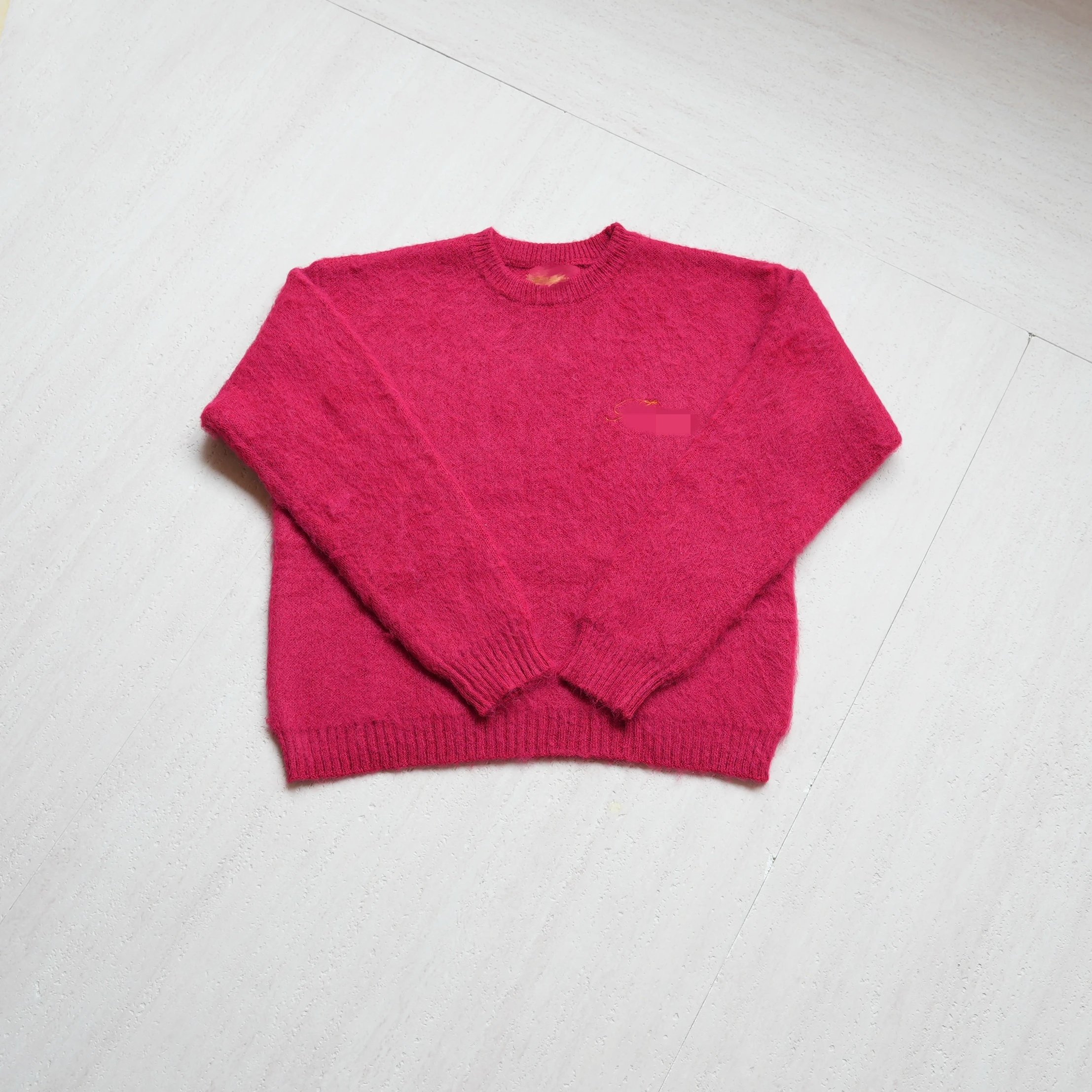 Fuzzy Knit Sweater Magenta Crewneck Casual
