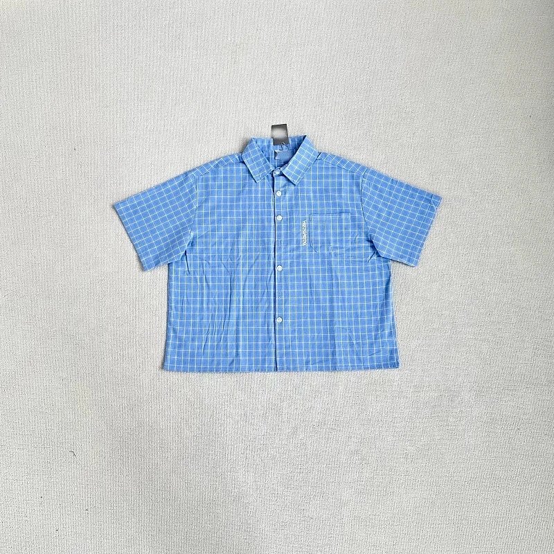 Blue Checkered Short Sleeve Button Up Shirt