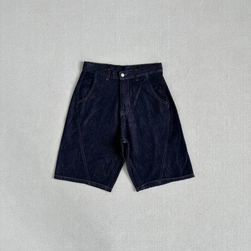 Denim Shorts Dark Blue High-Waisted Wide-Leg Casual