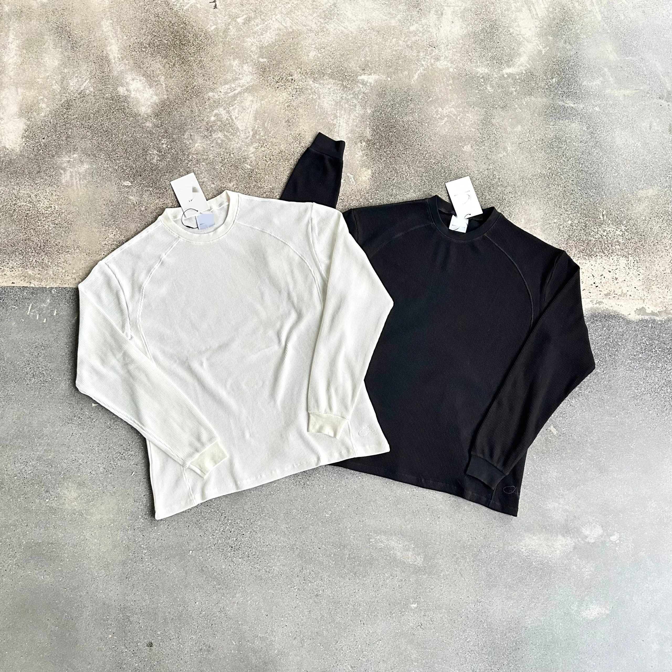 Ribbed Long Sleeve Crewneck Top White Black Minimalist