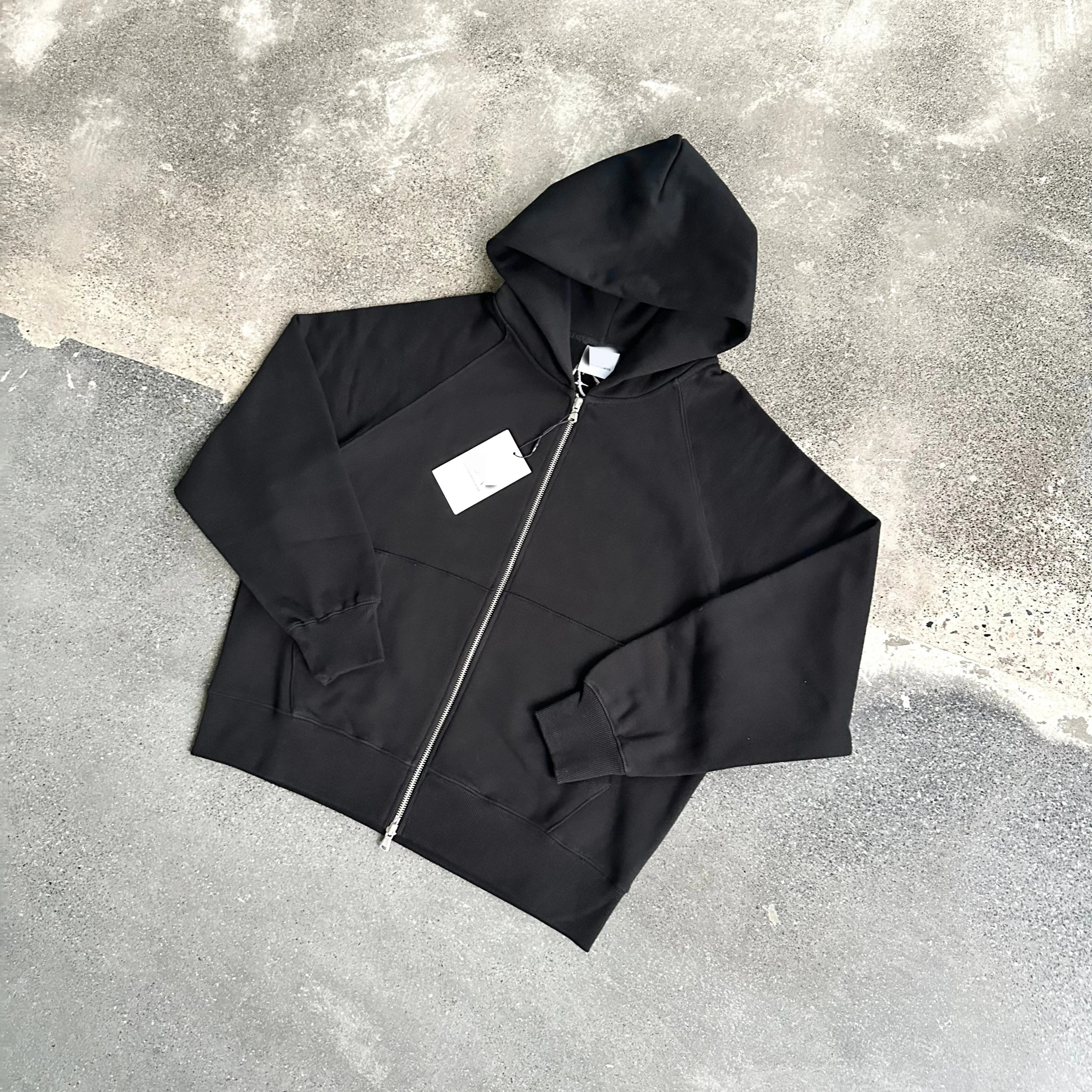 Black Full Zip Hooded Sweatshirt Oversized Streetwear