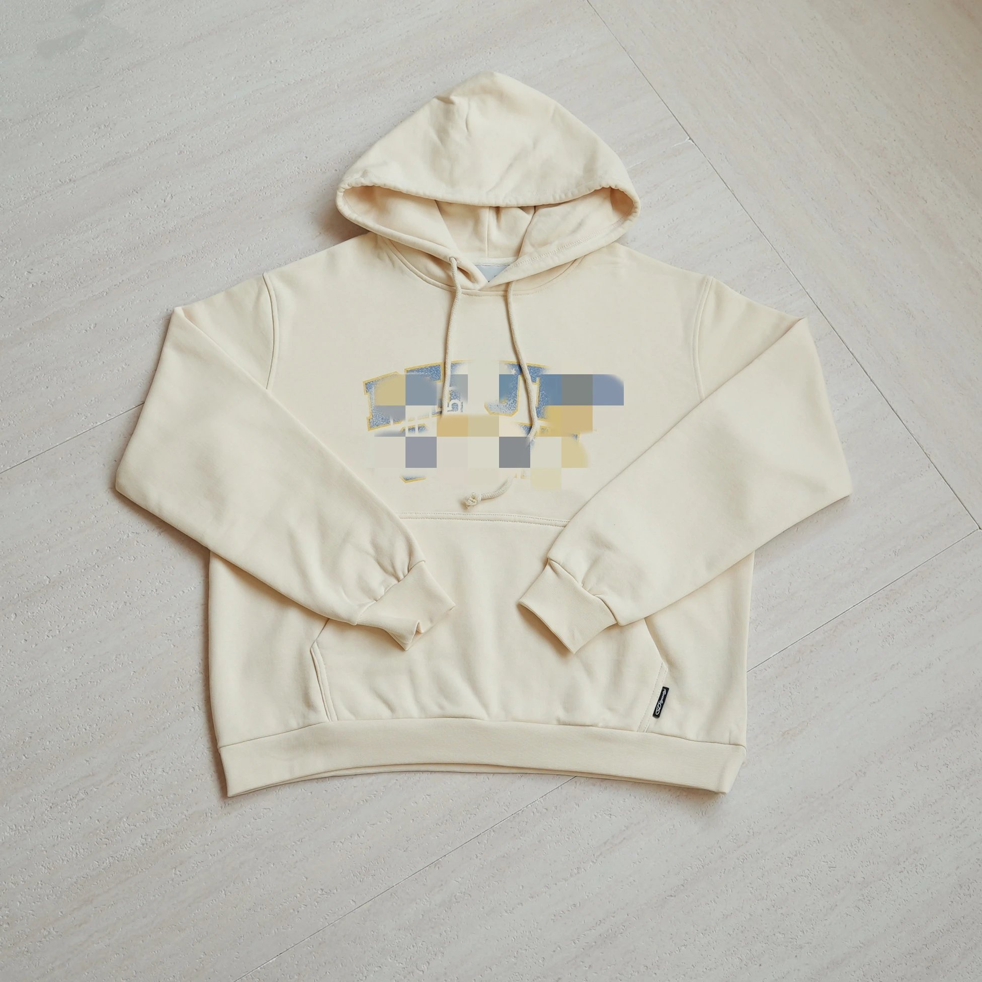 Cream Graphic Print Hooded Sweatshirt Casual