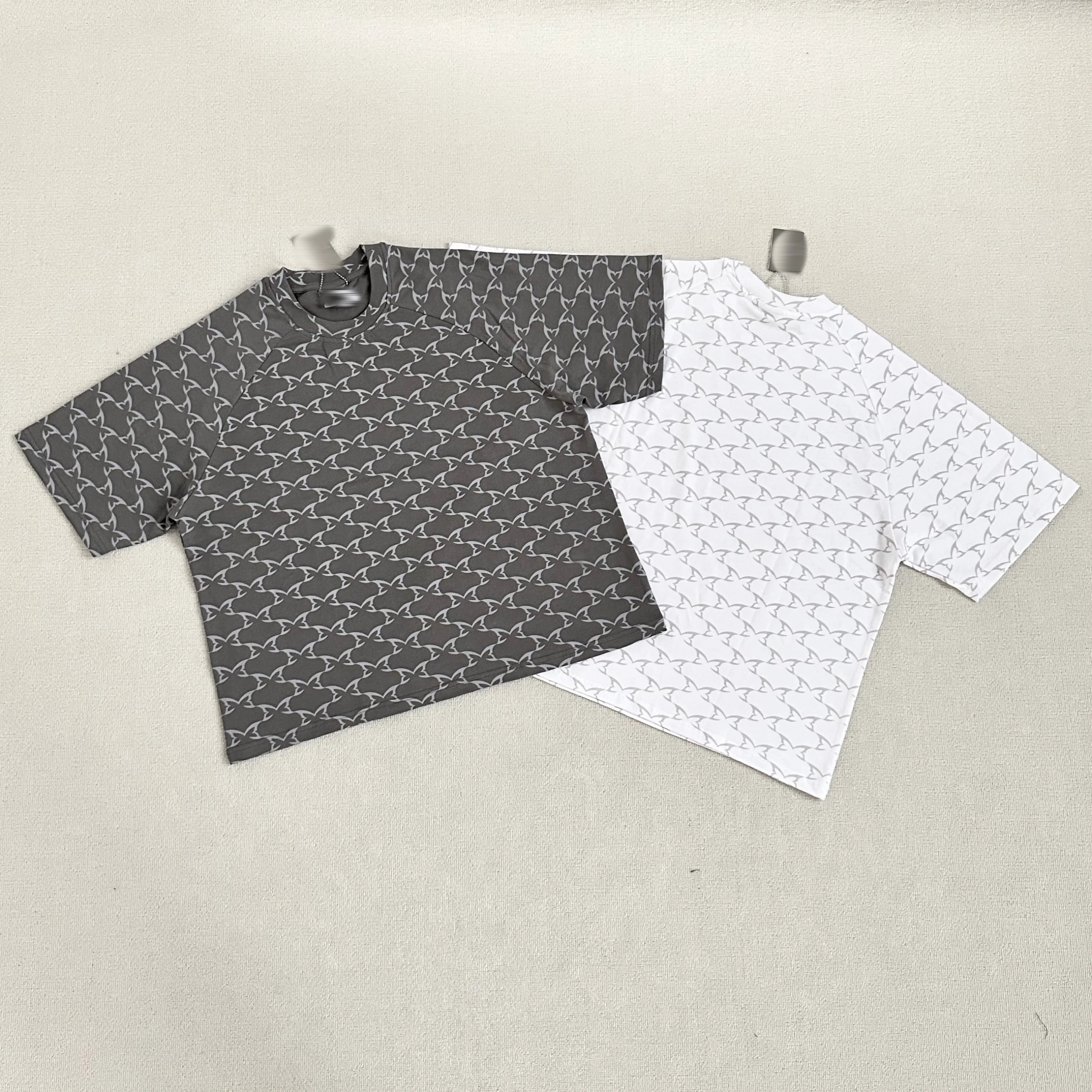 Patterned Short Sleeve T-Shirt Gray White Graphic Casual
