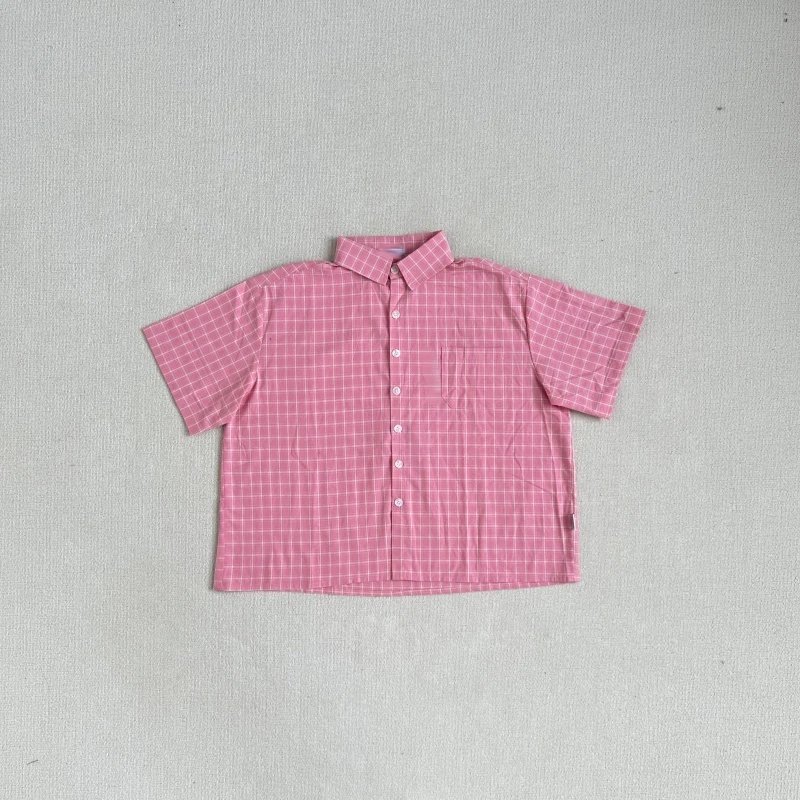 Pink Checkered Short Sleeve Button Up Shirt