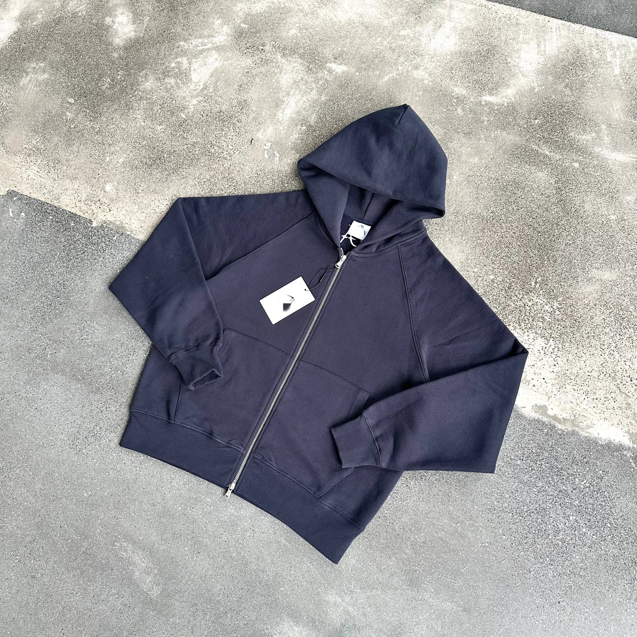 Navy Blue Full Zip Hooded Sweatshirt Casual