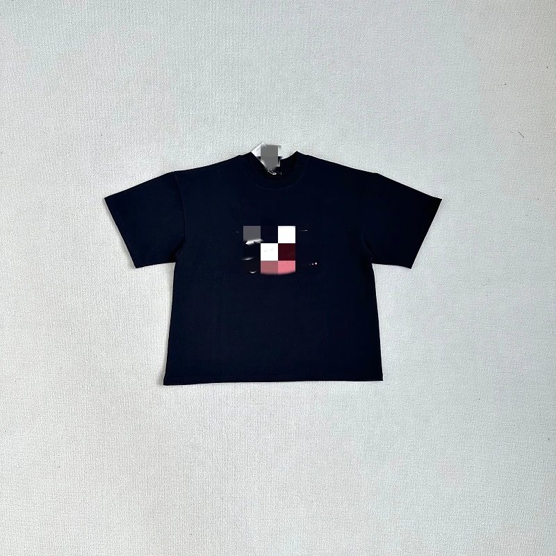 Black Cotton Crop Top with Pixelated Graphic Print