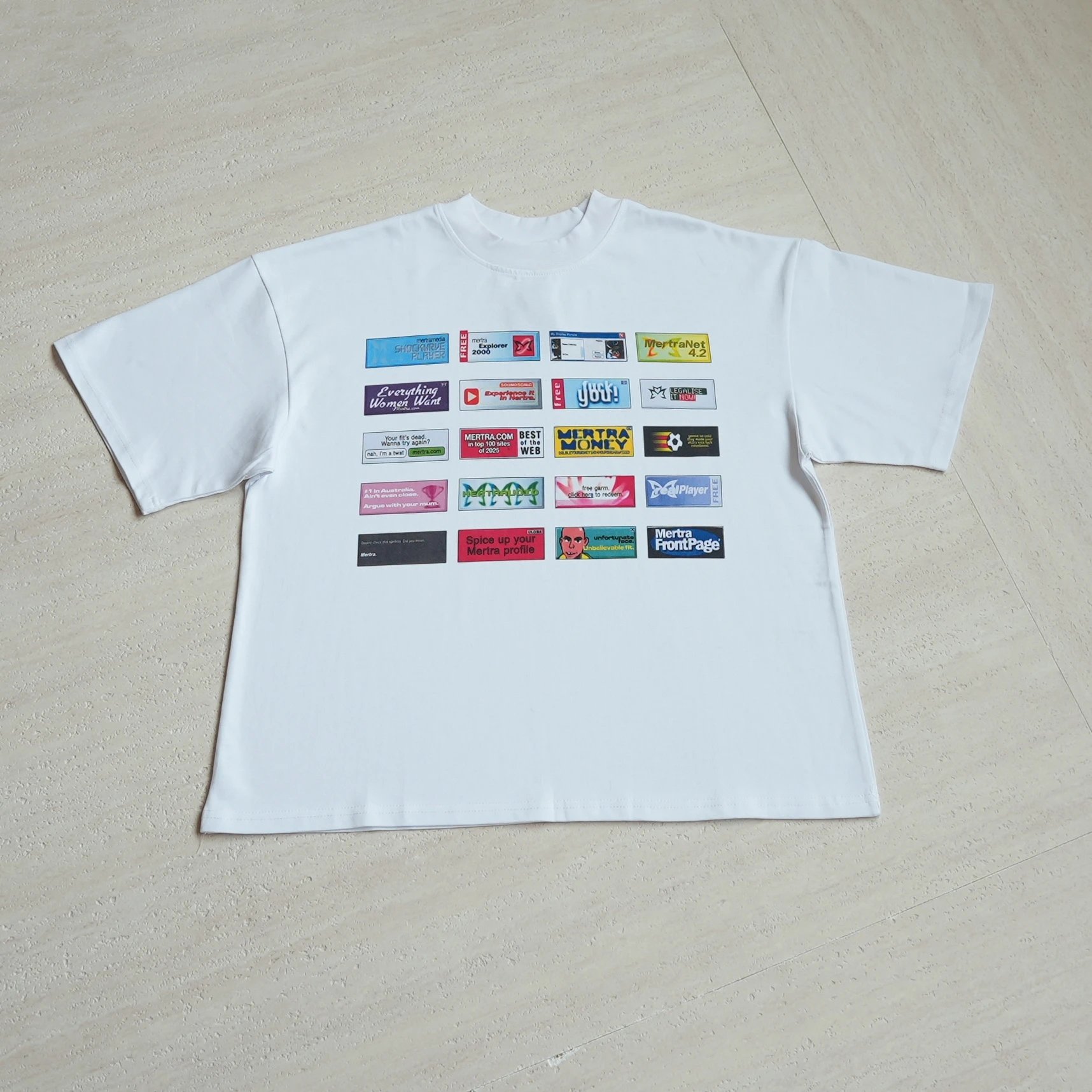 Mertra Vintage Web Banner Print White Graphic T-Shirt