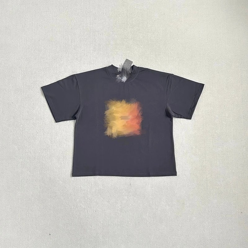 Dark Gray Crop T-Shirt With Abstract Orange Yellow Print Casual
