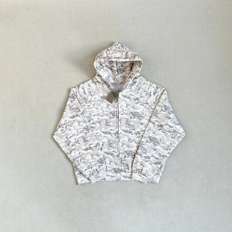 Digital Camo Zip-Up Hoodie Light Gray Tactical Style