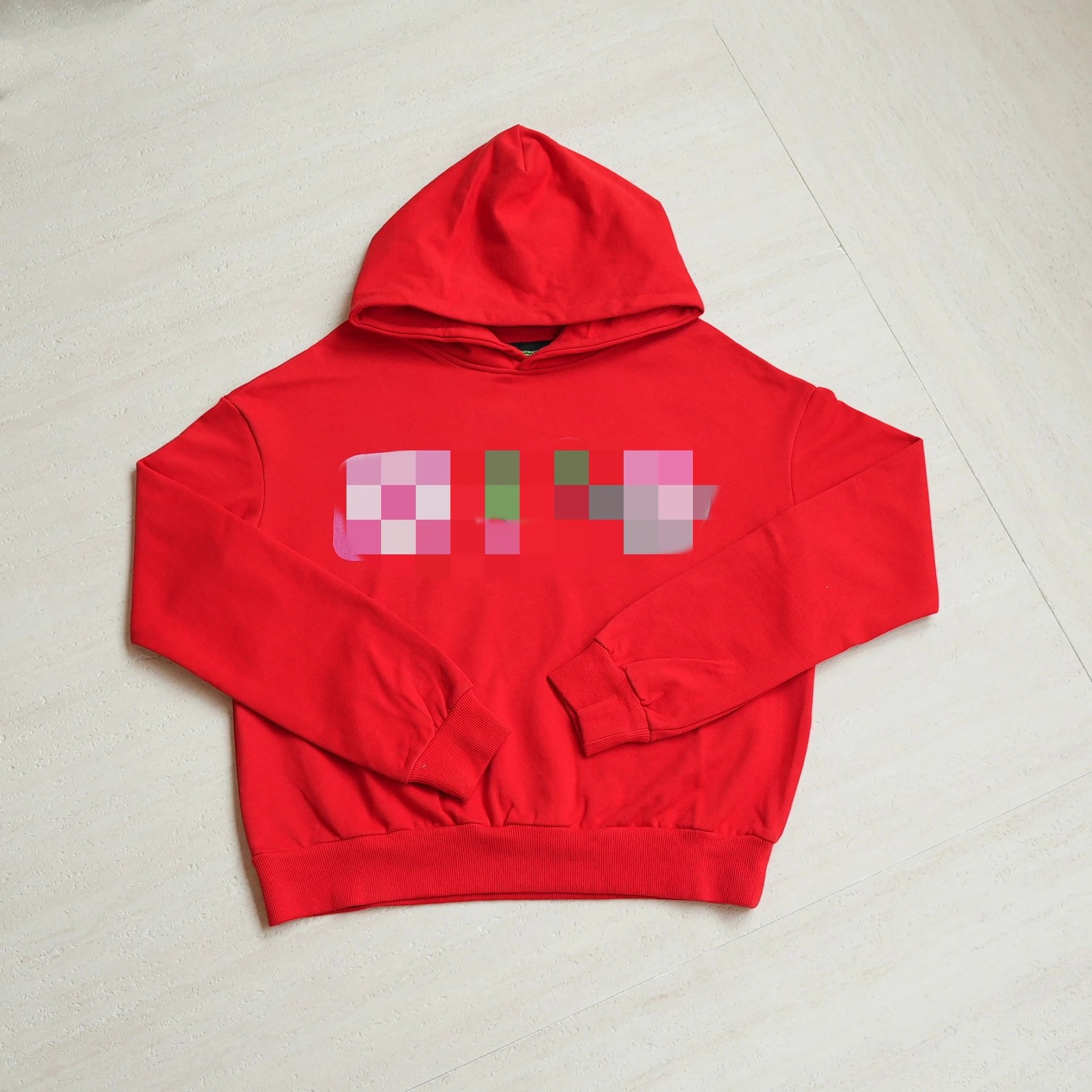 Red Cotton Hoodie With Pixelated Graphic Casual Sweatshirt