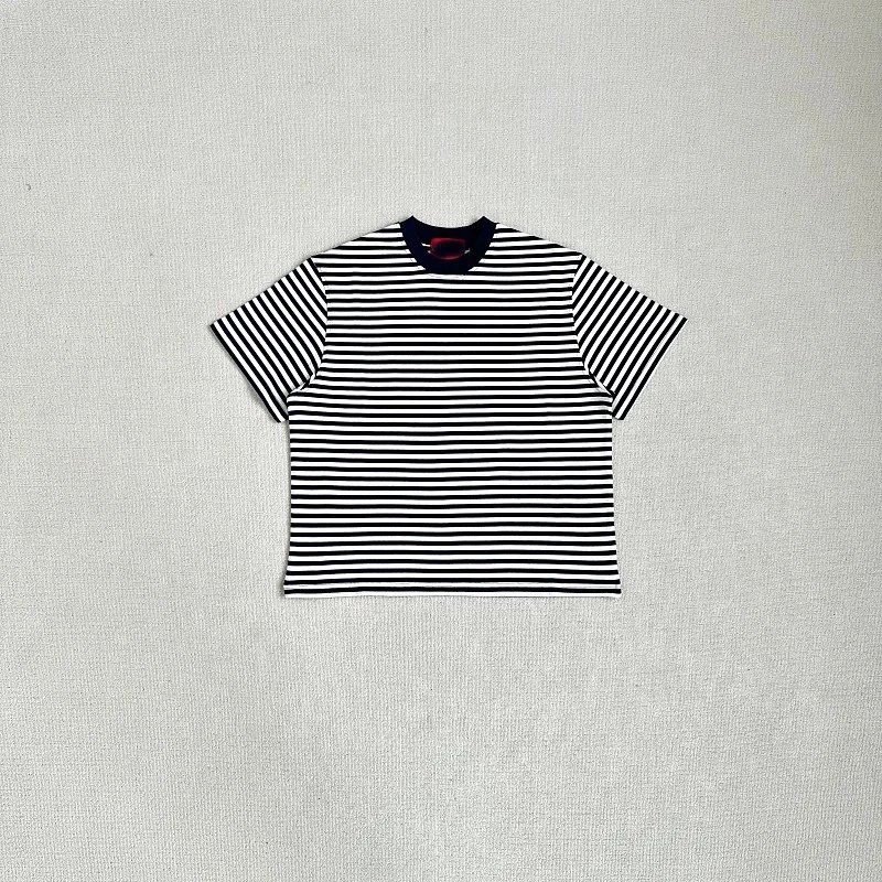 Striped Cotton Crewneck Black White Classic T-Shirt