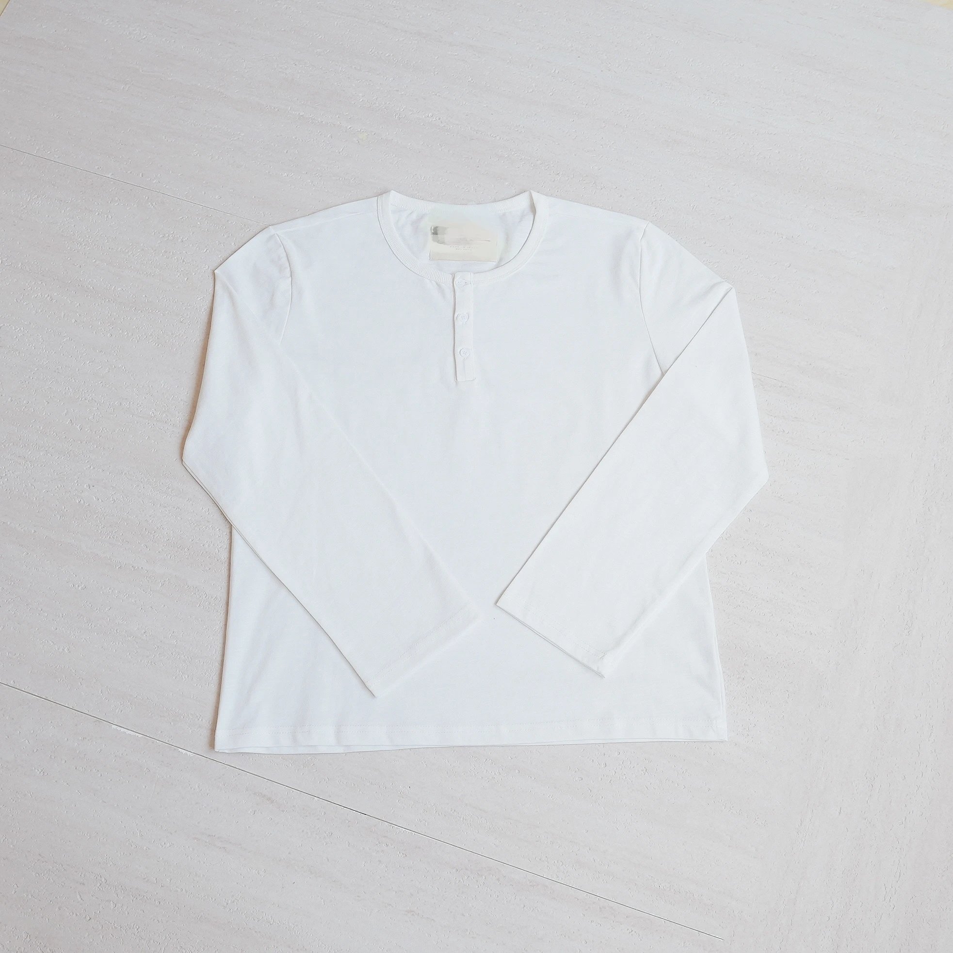 White Long Sleeve Henley Shirt Classic Crew Neck