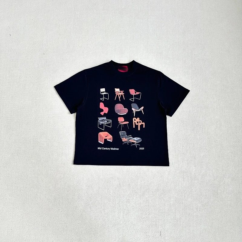 Mid Century Modern Graphic Navy Blue Short Sleeve T-Shirt