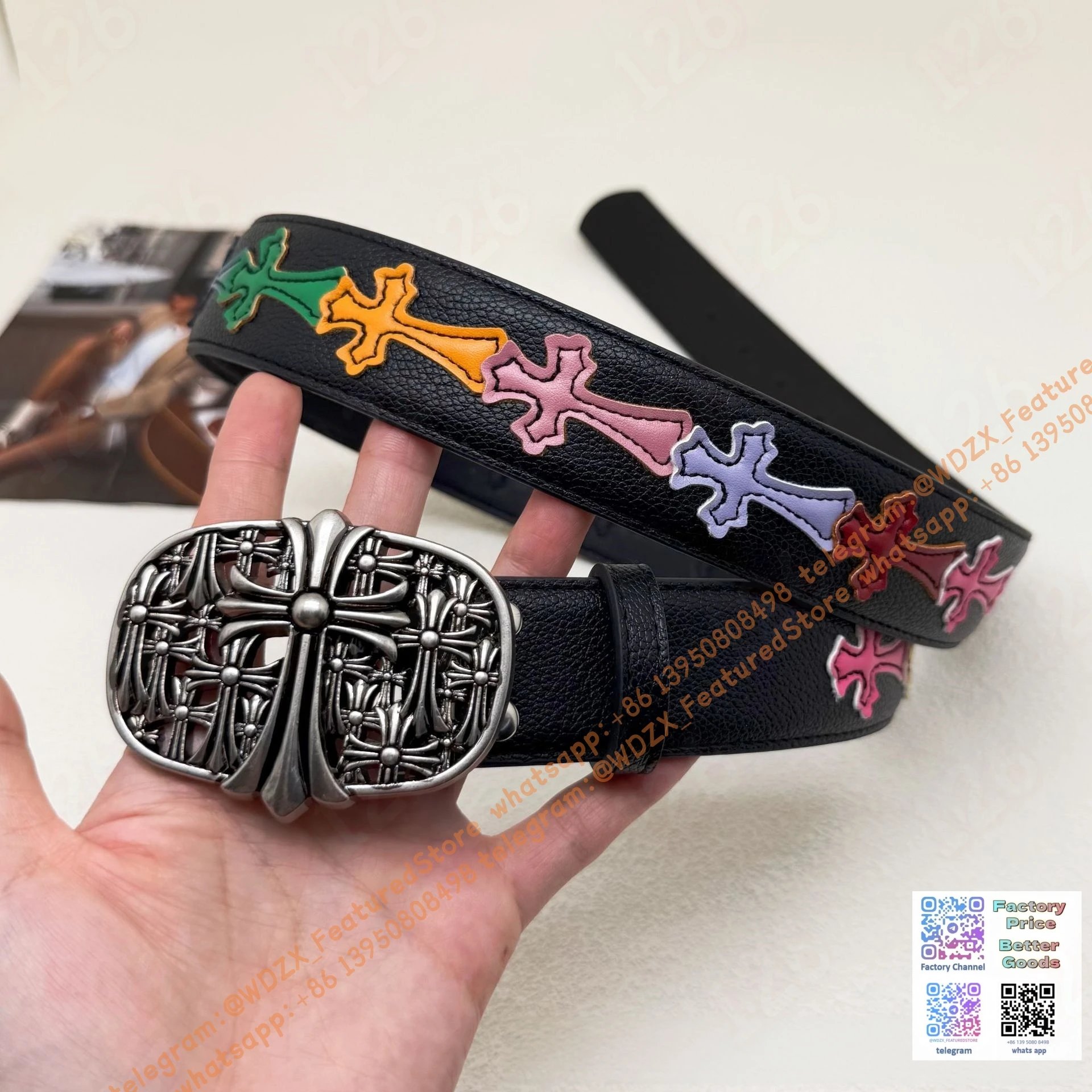 Unbranded Belts Decorative cross-motif buckle belt — 36