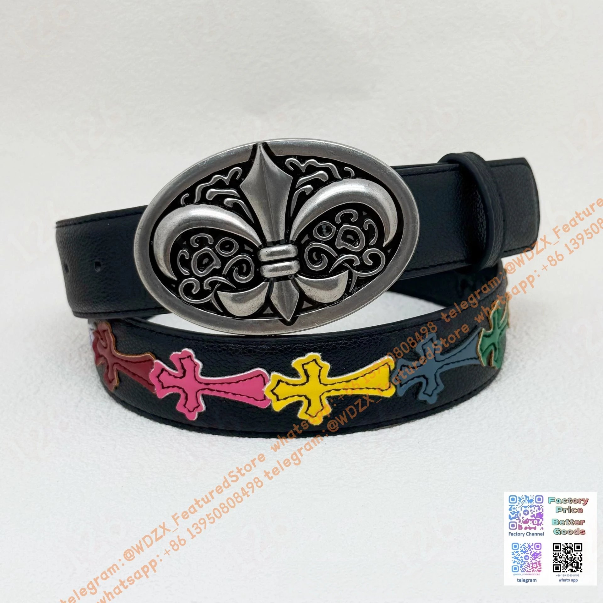 Unbranded Belts Decorative cross-motif buckle belt — 35