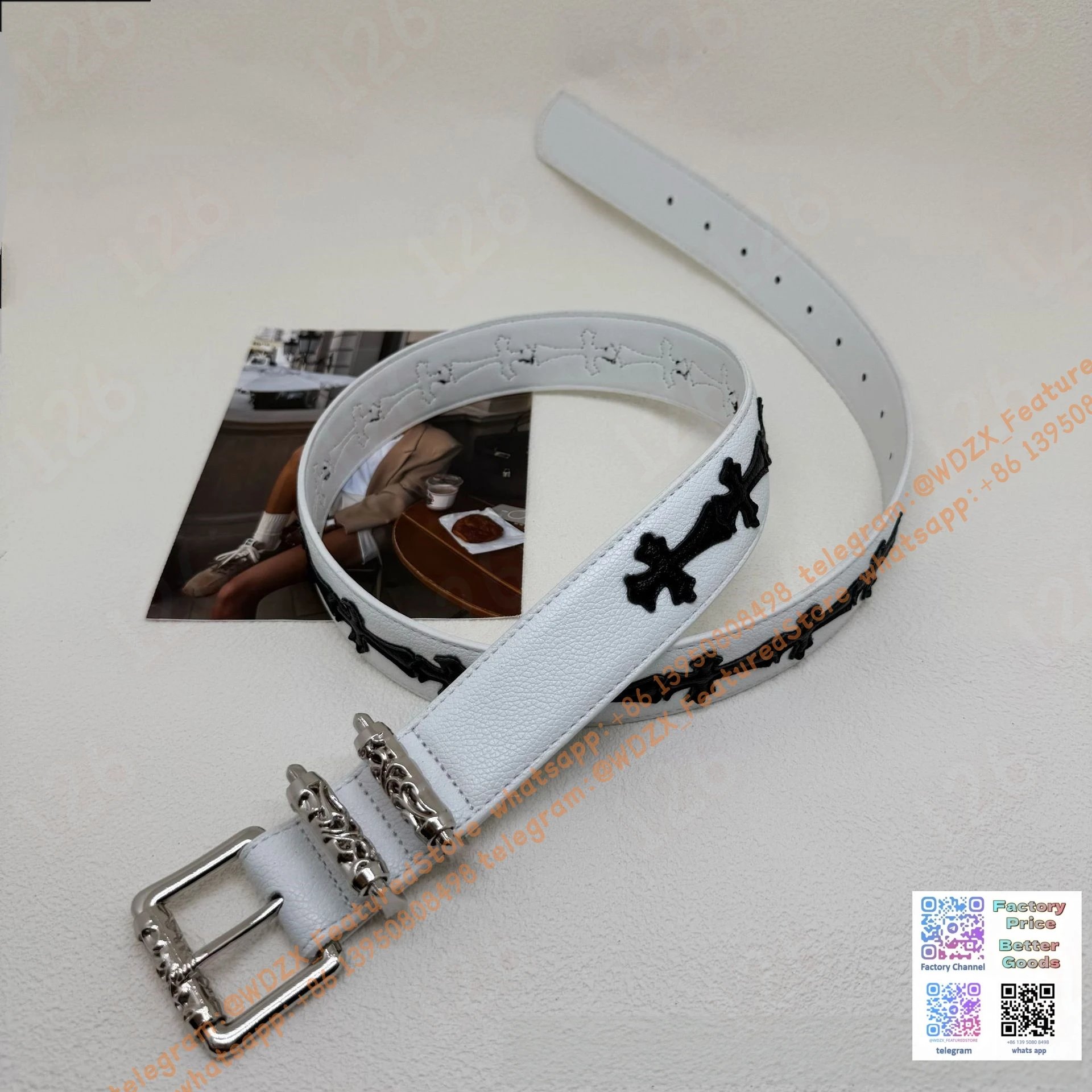 Unbranded Belts Decorative cross-motif buckle belt — 40