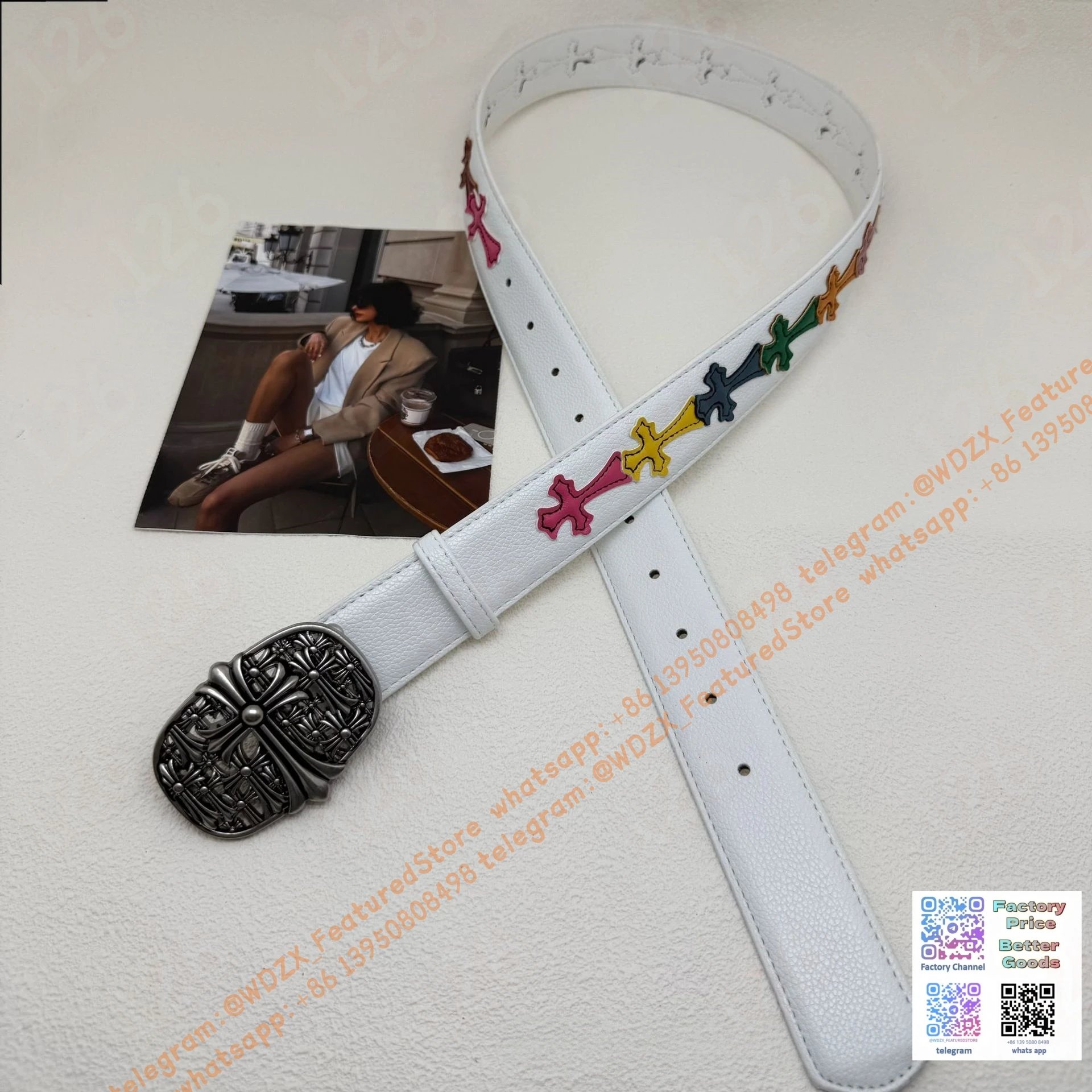 Unbranded Belts Decorative cross-motif buckle belt — 24