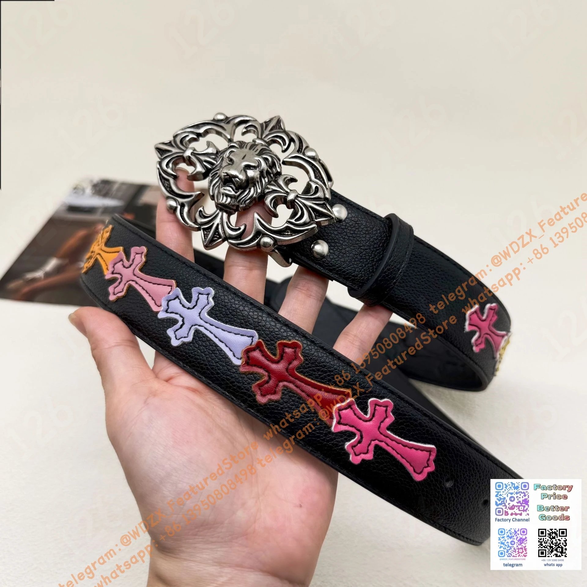 Unbranded Belts Decorative cross-motif buckle belt — 37