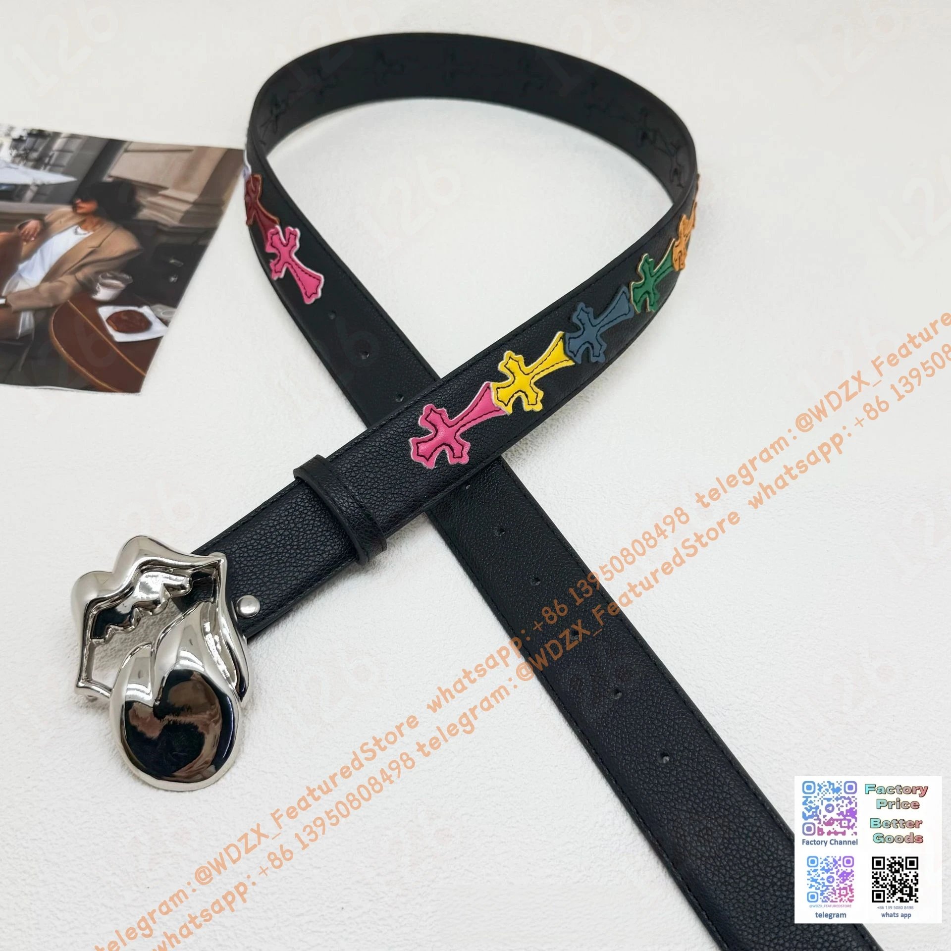 Unbranded Belts Decorative cross-motif buckle belt — 32