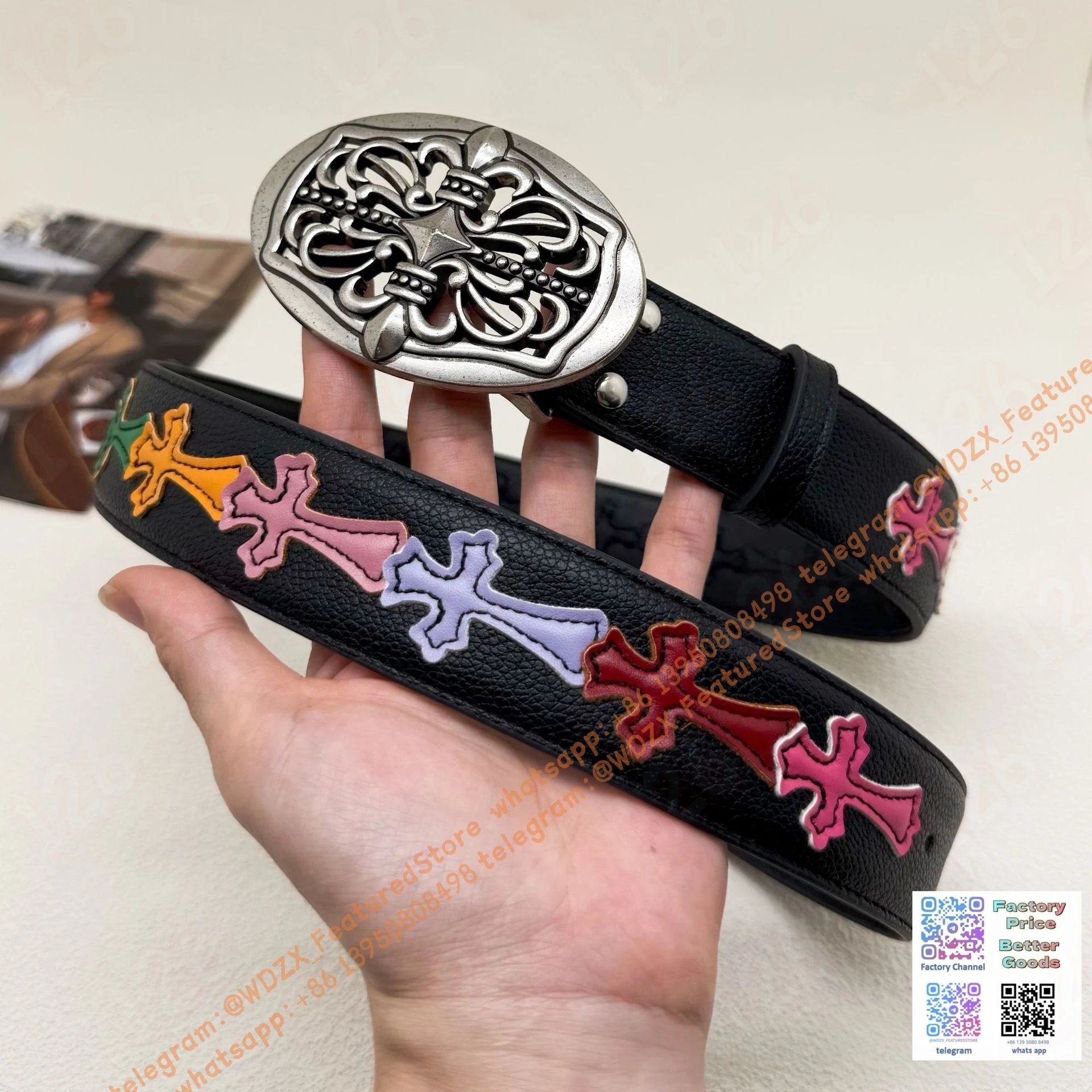 Unbranded Belts Decorative cross-motif buckle belt — 34