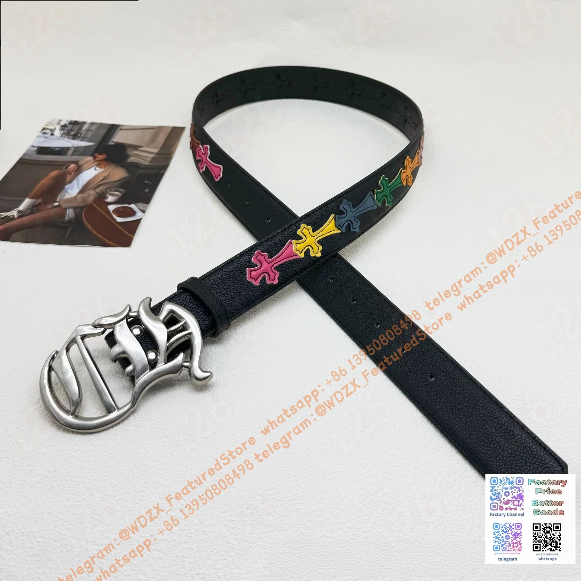 Unbranded Belts Decorative cross-motif buckle belt — 38